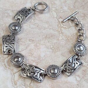 Sterling Silver panel link vintage bracelet Crown JS